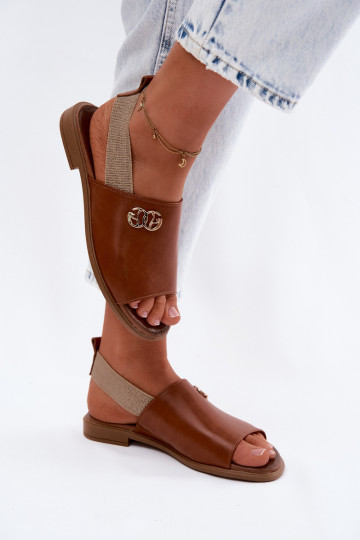 Dames sandalen in goud met details Zazoo 40473 in bruin