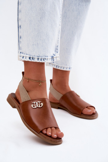 Dames sandalen in goud met details Zazoo 40473 in bruin 2