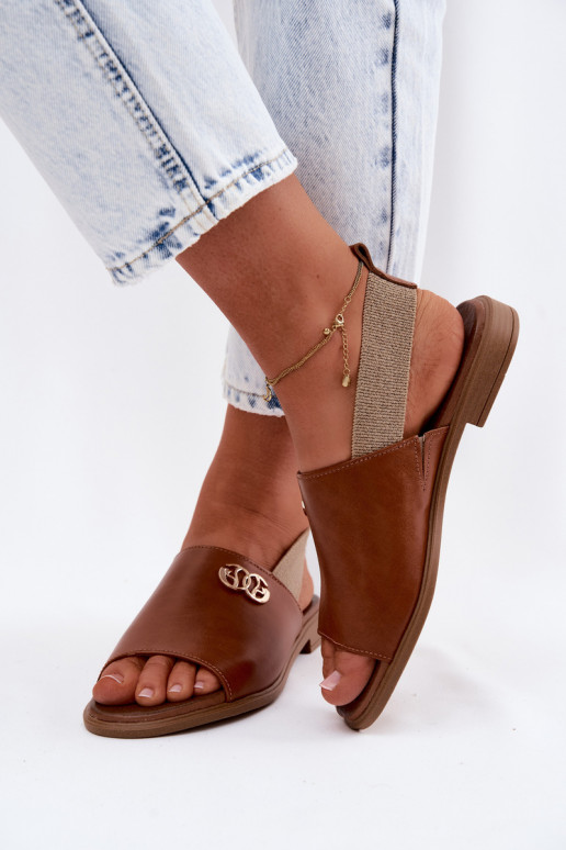 Dames sandalen in goud met details Zazoo 40473 in bruin