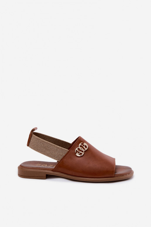 Dames sandalen in goud met details Zazoo 40473 in bruin