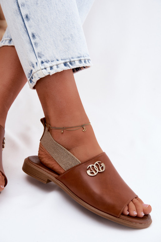 Dames sandalen in goud met details Zazoo 40473 in bruin
