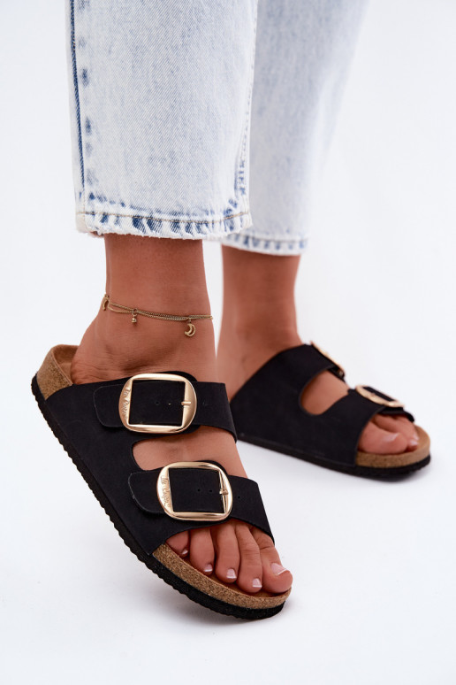 Dames slippers met kurkzool en gespen Lee Cooper LCIN-26-35-4455L in zwart