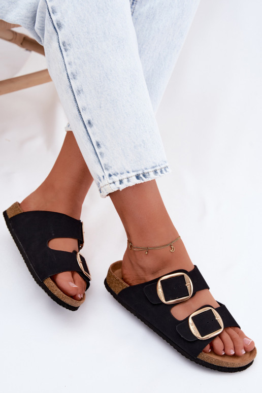 Dames slippers met kurkzool en gespen Lee Cooper LCIN-26-35-4455L in zwart