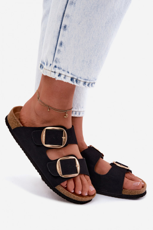 Dames slippers met kurkzool en gespen Lee Cooper LCIN-26-35-4455L in zwart