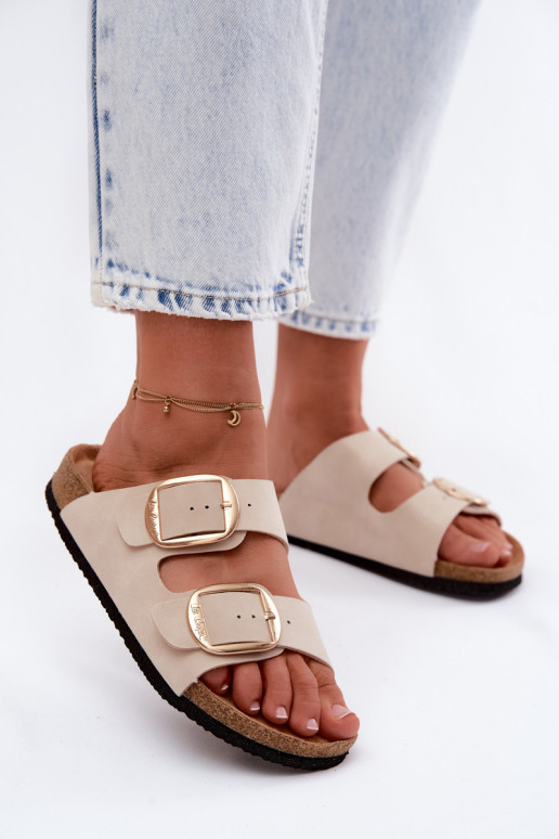 Dames slippers met kurkzool en gespen Lee Cooper LCIN-26-35-4454L in zand