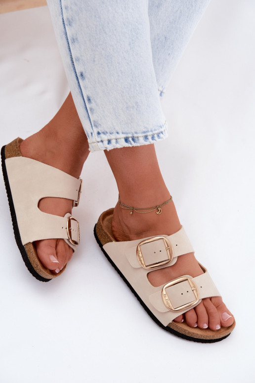 Dames slippers met kurkzool en gespen Lee Cooper LCIN-26-35-4454L in zand
