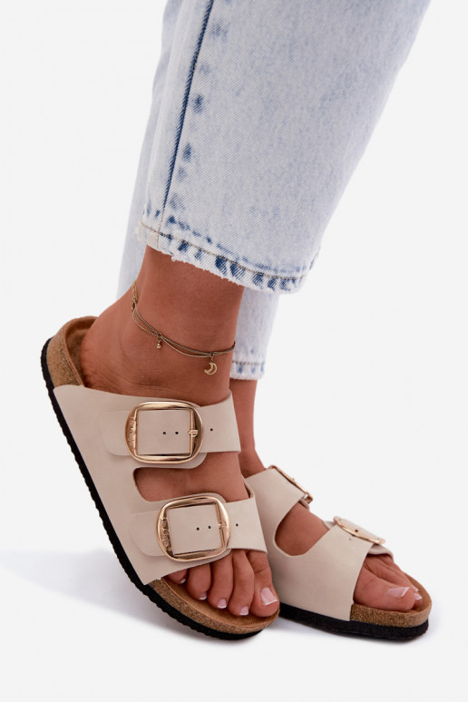 Dames slippers met kurkzool en gespen Lee Cooper LCIN-26-35-4454L in zand