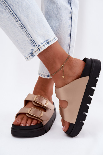 Damespantoffels Platformie met gespen Lee Cooper LCIN-26-35-4462L gouden kleur 2