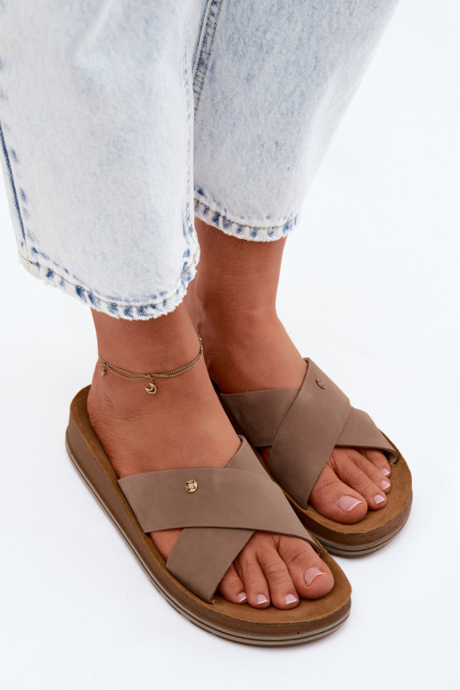 Faux suede dames slippers Tai turiciejka P7504-04 zandkleur