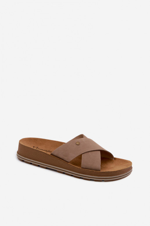 Faux suede dames slippers Tai turiciejka P7504-04 zandkleur