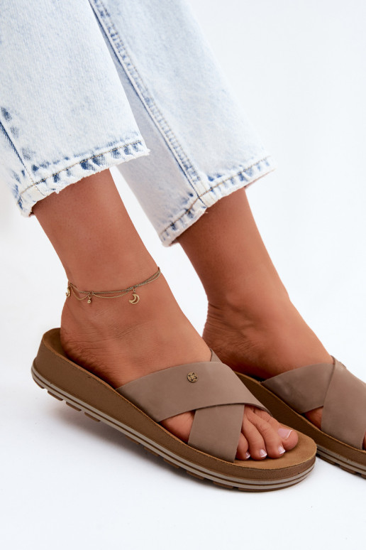 Faux suede dames slippers Tai turiciejka P7504-04 zandkleur