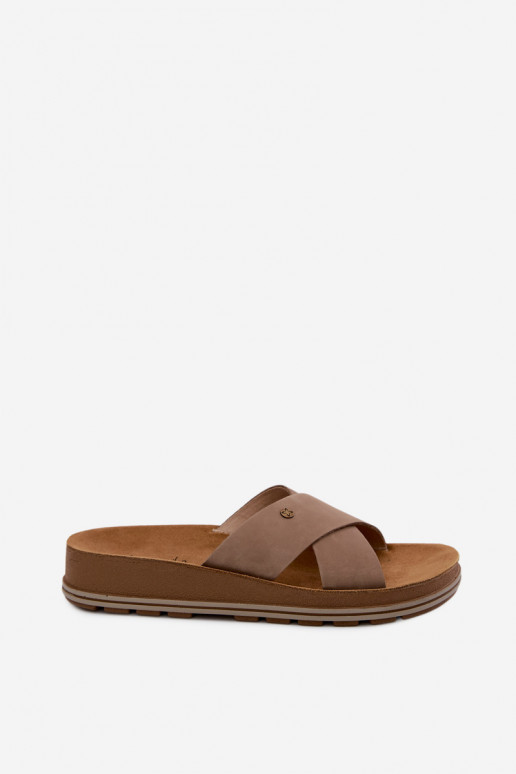 Faux suede dames slippers Tai turiciejka P7504-04 zandkleur