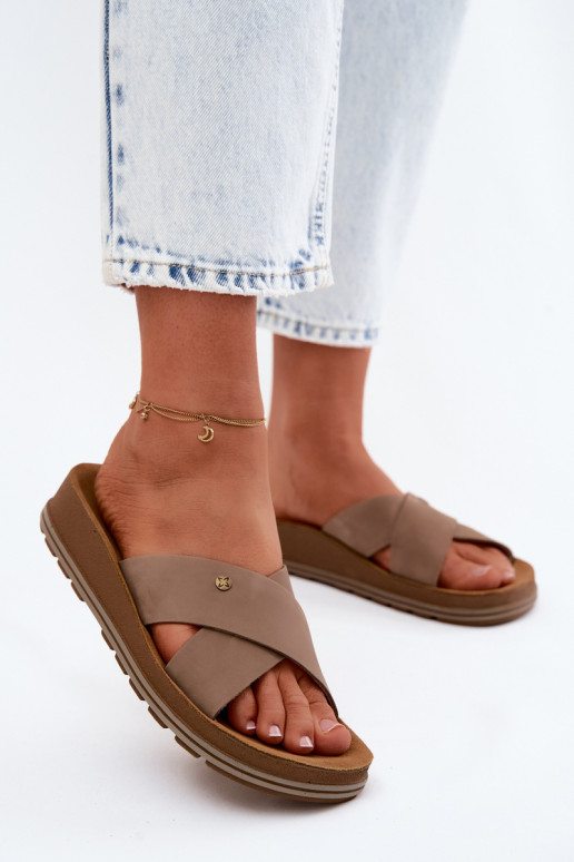 Leer Dames suède pantoffels Het heeftciejka P7504-04 beige