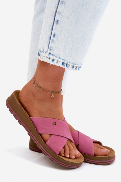 Leer Dames suède pantoffels Het heeftciejka P7504-15 roze