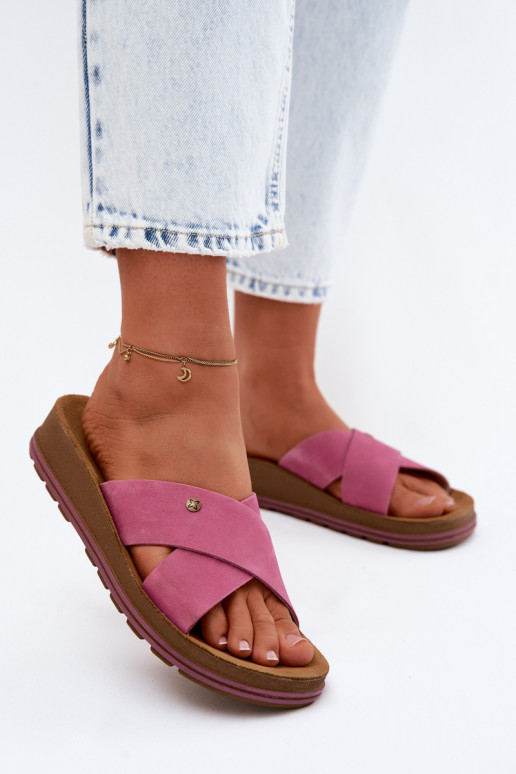 Leer Dames suède pantoffels Het heeftciejka P7504-15 roze