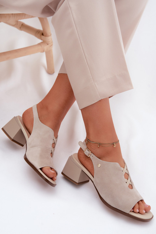Sandalen met faux suede hakken Tai turiciejka K7521-22 ivoorkleur
