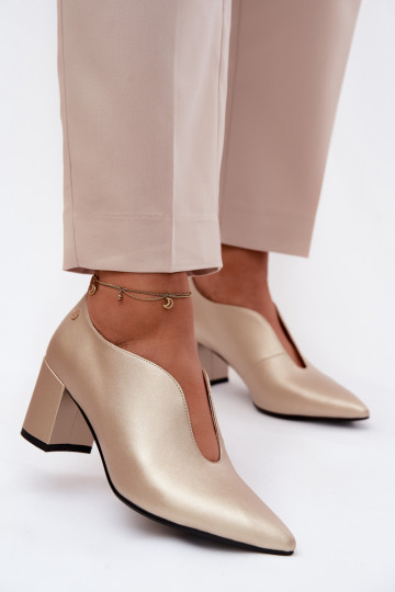 Leer schoenen Dames met hakken Het heeftciejka K7469-26 gouden kleur 2
