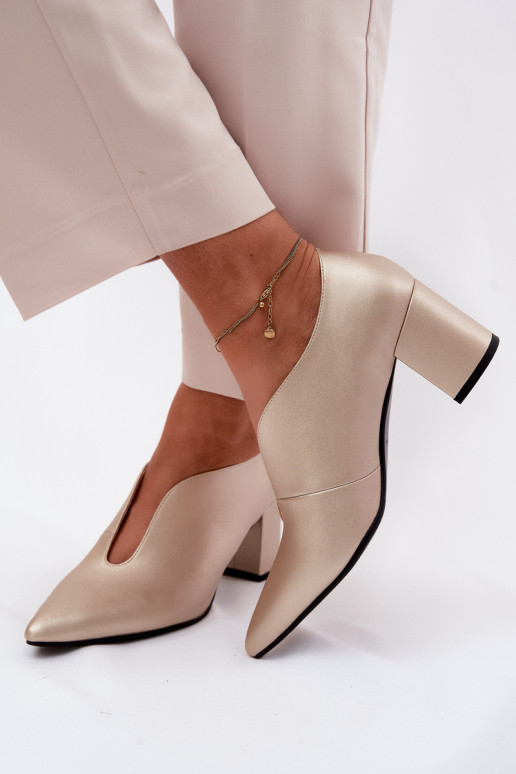 Leer schoenen Dames met hakken Het heeftciejka K7469-26 gouden kleur