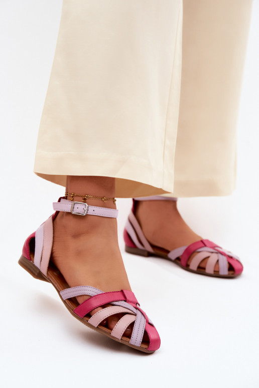 Dames sandalen met brede hakken en bandjes Tai turiciejka P7539-15 roze-paars