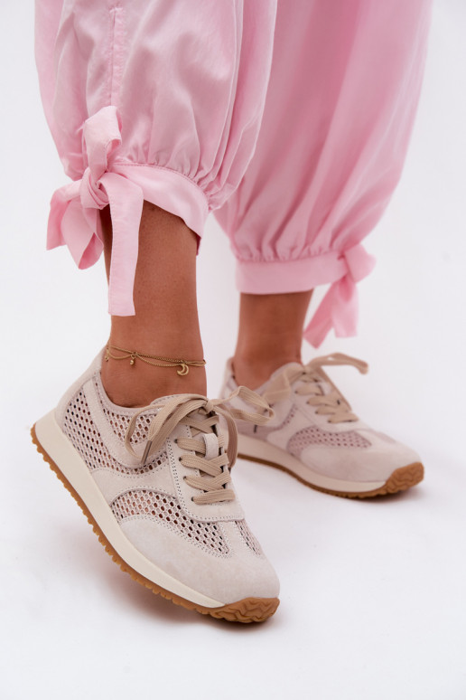 Sportieve schoenen met uitsnijdingen van faux suede in ivoorkleur Gelina