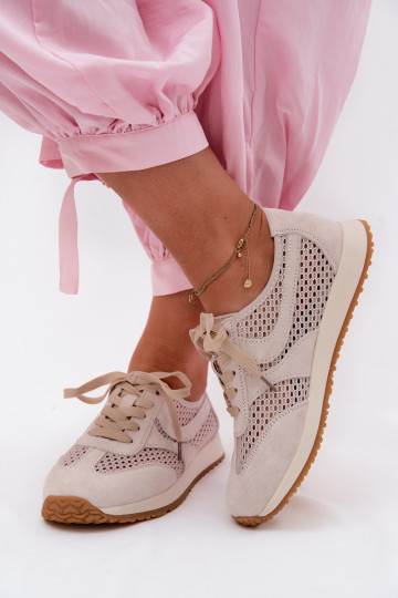 met elementen van opengeInerkt Sneakers model schoenen Dames van suède ivoor Gelina 2