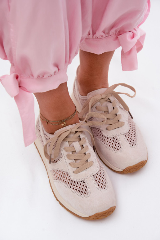 met elementen van opengeInerkt Sneakers model schoenen Dames van suède ivoor Gelina