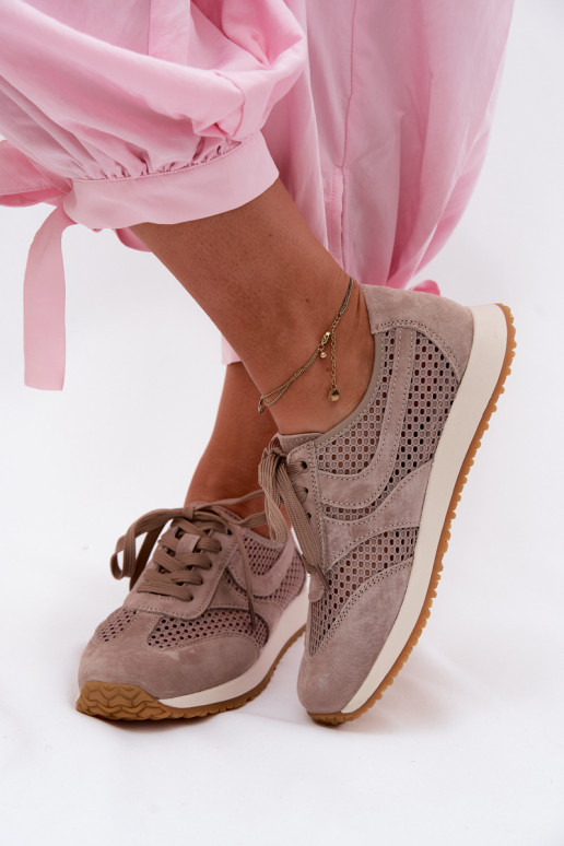 met elementen van opengeInerkt Sneakers model schoenen Dames van suède beige Gelina