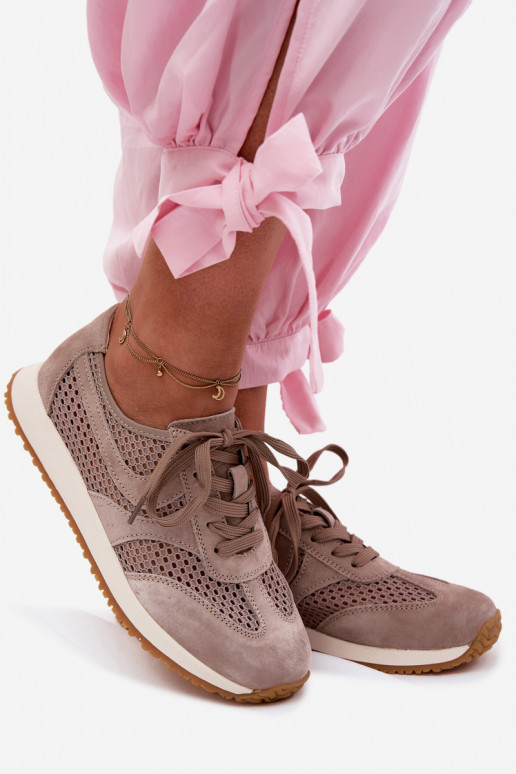 met elementen van opengeInerkt Sneakers model schoenen Dames van suède beige Gelina