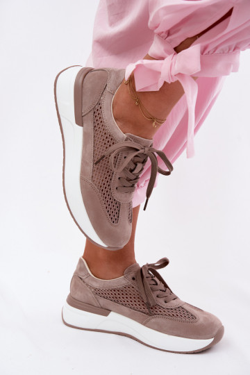 Sportieve schoenen van faux suede op platform in zandkleur Norisa