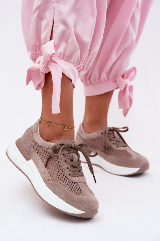 Sportieve schoenen van faux suede op platform in zandkleur Norisa
