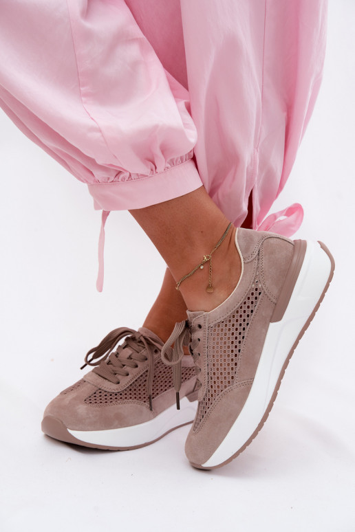 Sportieve schoenen van faux suede op platform in zandkleur Norisa