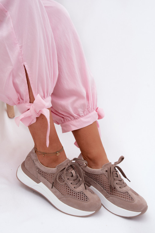 Sportieve schoenen van faux suede op platform in zandkleur Norisa