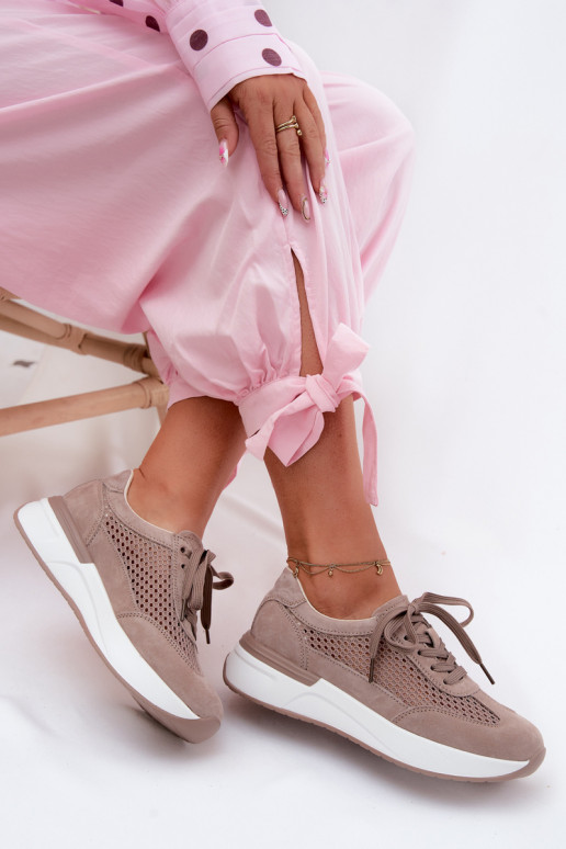 Sportieve schoenen van faux suede op platform in zandkleur Norisa