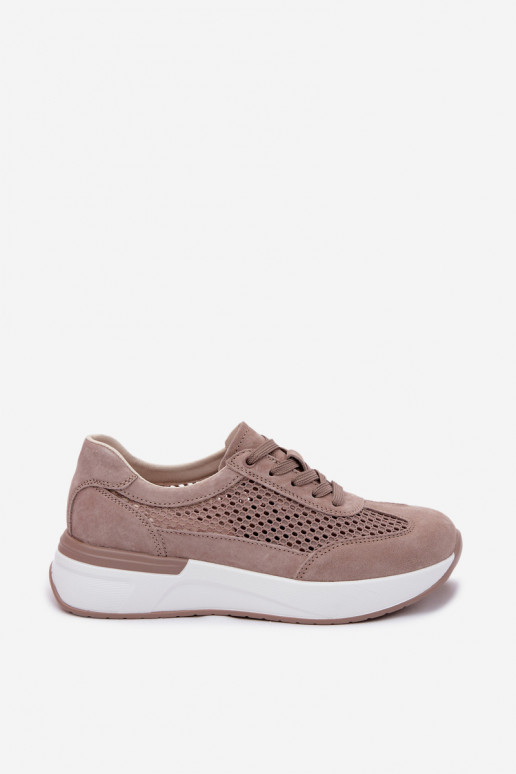 Leer van suède Sneakers model schoenen met platform beige Norisa