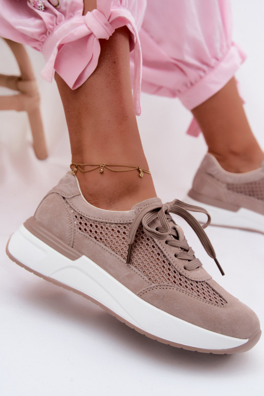 Sportieve schoenen van faux suede op platform in zandkleur Norisa