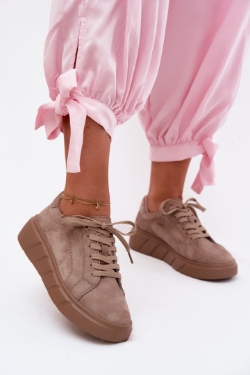 Dames sportieve platform schoenen van faux suede in zandkleur Danida
