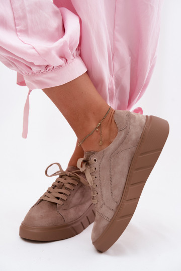 Dames sportieve platform schoenen van faux suede in zandkleur Danida 2