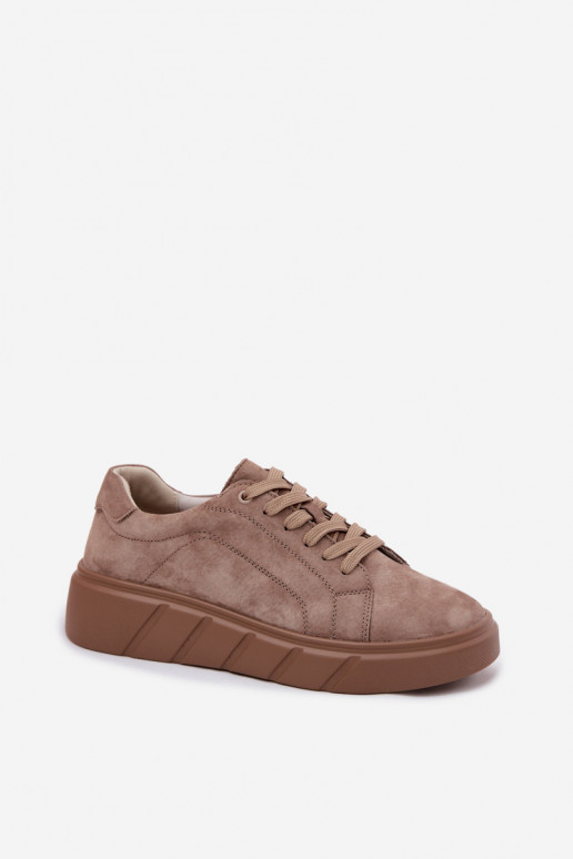 Leer van suède Sneakers model schoenen Dames met platform beige Danida