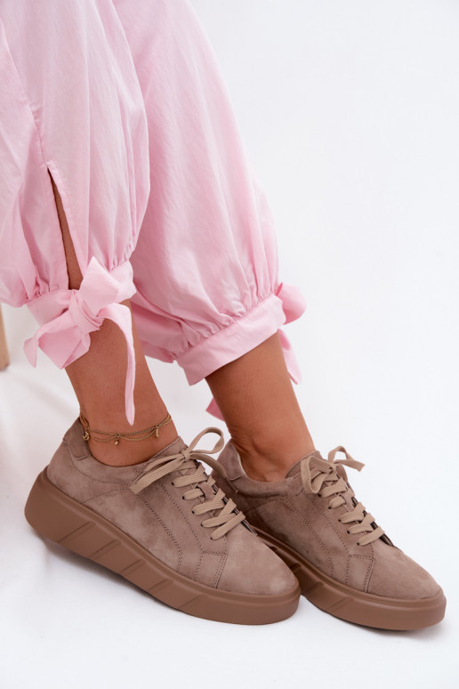 Dames sportieve platform schoenen van faux suede in zandkleur Danida