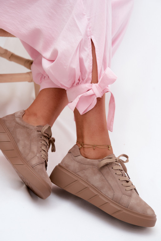 Dames sportieve platform schoenen van faux suede in zandkleur Danida