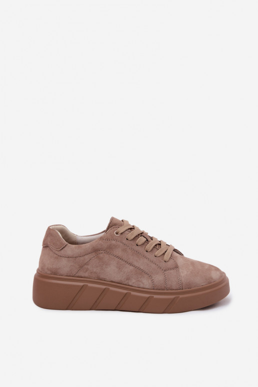 Dames sportieve platform schoenen van faux suede in zandkleur Danida
