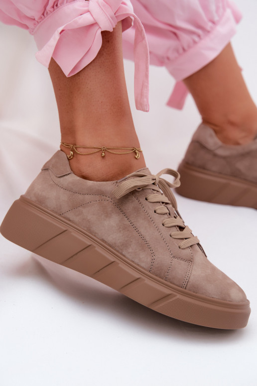 Dames sportieve platform schoenen van faux suede in zandkleur Danida