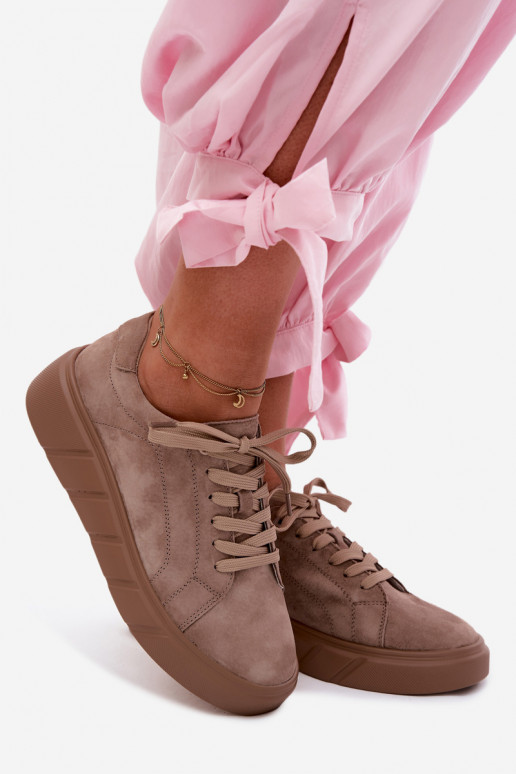 Leer van suède Sneakers model schoenen Dames met platform beige Danida