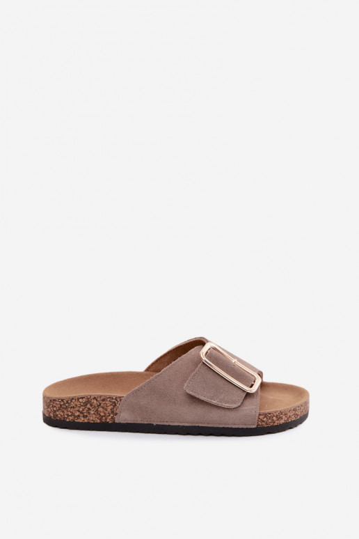 Leer Dames suède pantoffels met gespen beige Beryl