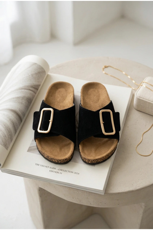 Leer Dames suède pantoffels met gespen zInart Beryl