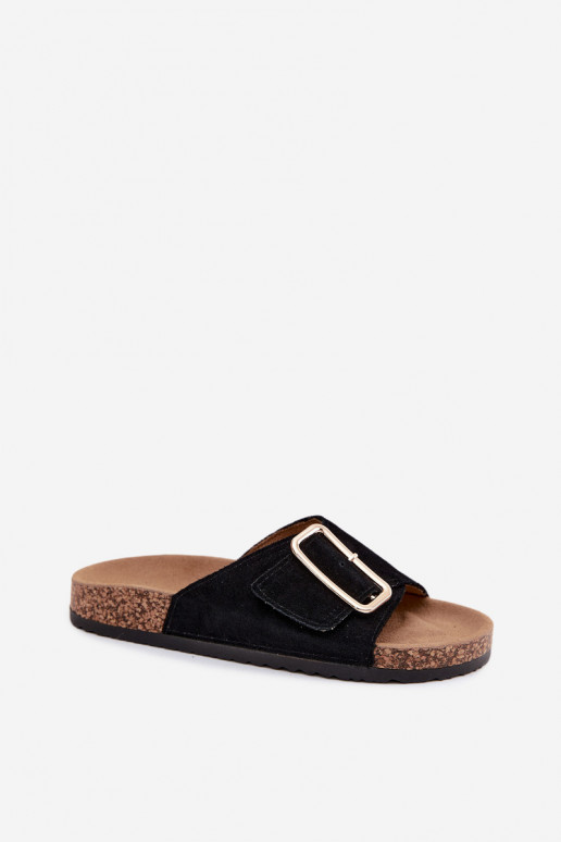 Faux suède dames slippers met gespen in zwarte kleur Beryl