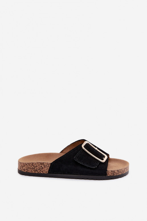 Faux suède dames slippers met gespen in zwarte kleur Beryl