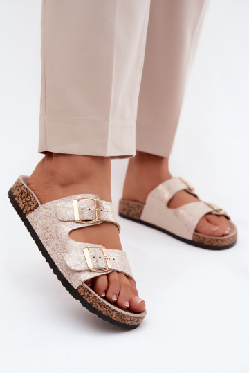 Dames slippers met gespen in gouden kleur Dobby 2
