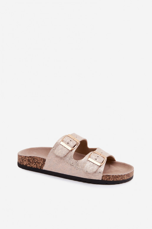 Dames slippers met gespen in gouden kleur Dobby