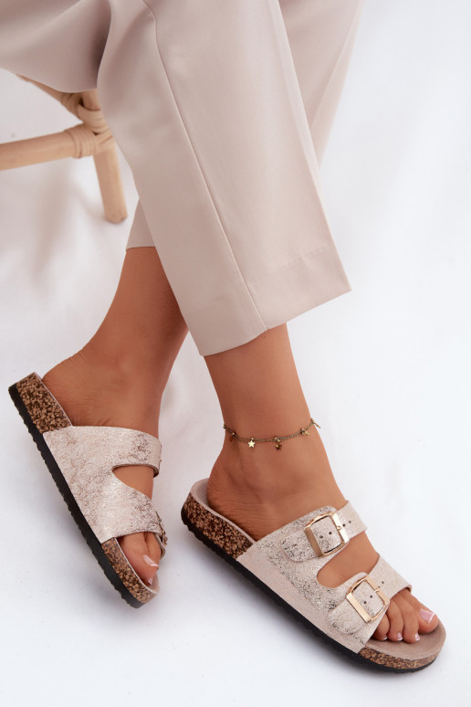 Dames slippers met gespen in gouden kleur Dobby